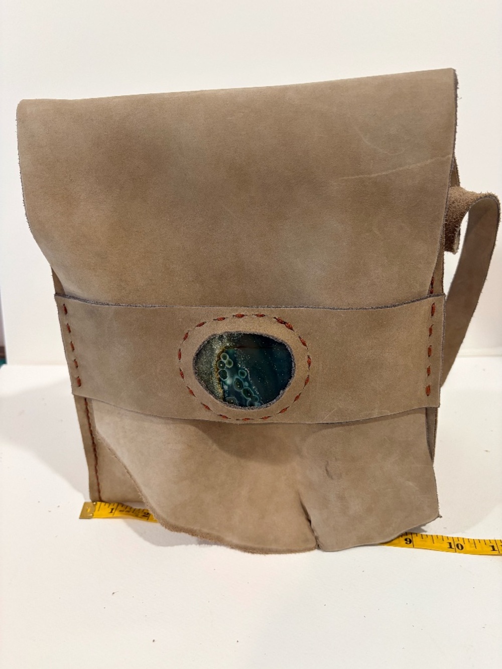 Handmade Leather Convertible Backpack Crossbody Ocean Jasper Gemstone 1ofkind